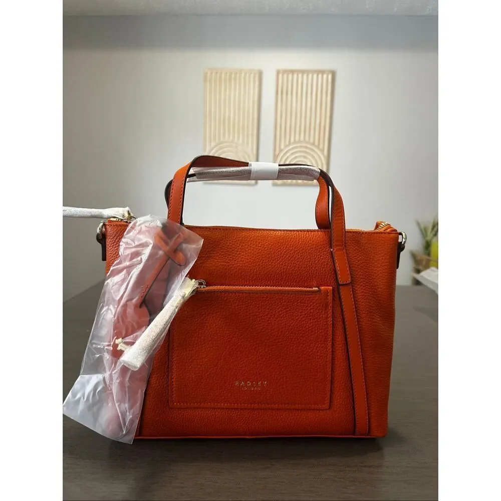 Radley London Portman Small Zip Top Leather Bag in Open Yellow Grab Handles